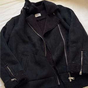 LOFT Black Teddy Jacket with Shearling Lining